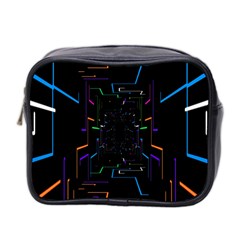 Seamless 3d Animation Digital Futuristic Tunnel Path Color Changing Geometric Electrical Line Zoomin Mini Toiletries Bag 2-side