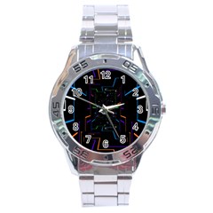 Seamless 3d Animation Digital Futuristic Tunnel Path Color Changing Geometric Electrical Line Zoomin Stainless Steel Analogue Watch