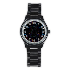 Seamless 3d Animation Digital Futuristic Tunnel Path Color Changing Geometric Electrical Line Zoomin Stainless Steel Round Watch