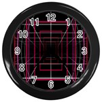 Retro Neon Grid Squares And Circle Pop Loop Motion Background Plaid Wall Clocks (Black) Front