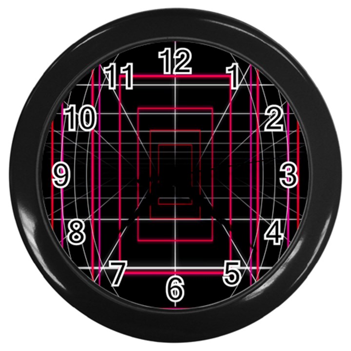 Retro Neon Grid Squares And Circle Pop Loop Motion Background Plaid Wall Clocks (Black)