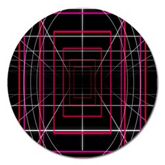 Retro Neon Grid Squares And Circle Pop Loop Motion Background Plaid Magnet 5  (round) by Mariart