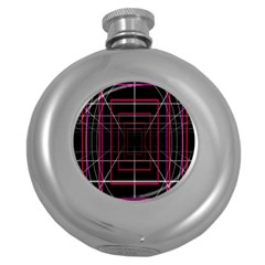 Retro Neon Grid Squares And Circle Pop Loop Motion Background Plaid Round Hip Flask (5 Oz)