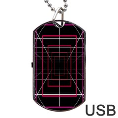 Retro Neon Grid Squares And Circle Pop Loop Motion Background Plaid Dog Tag Usb Flash (two Sides) by Mariart