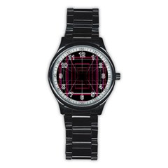 Retro Neon Grid Squares And Circle Pop Loop Motion Background Plaid Stainless Steel Round Watch by Mariart