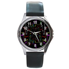 Seamless 3d Animation Digital Futuristic Tunnel Path Color Changing Geometric Electrical Line Zoomin Round Metal Watch