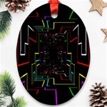 Seamless 3d Animation Digital Futuristic Tunnel Path Color Changing Geometric Electrical Line Zoomin Ornament (Oval) Front