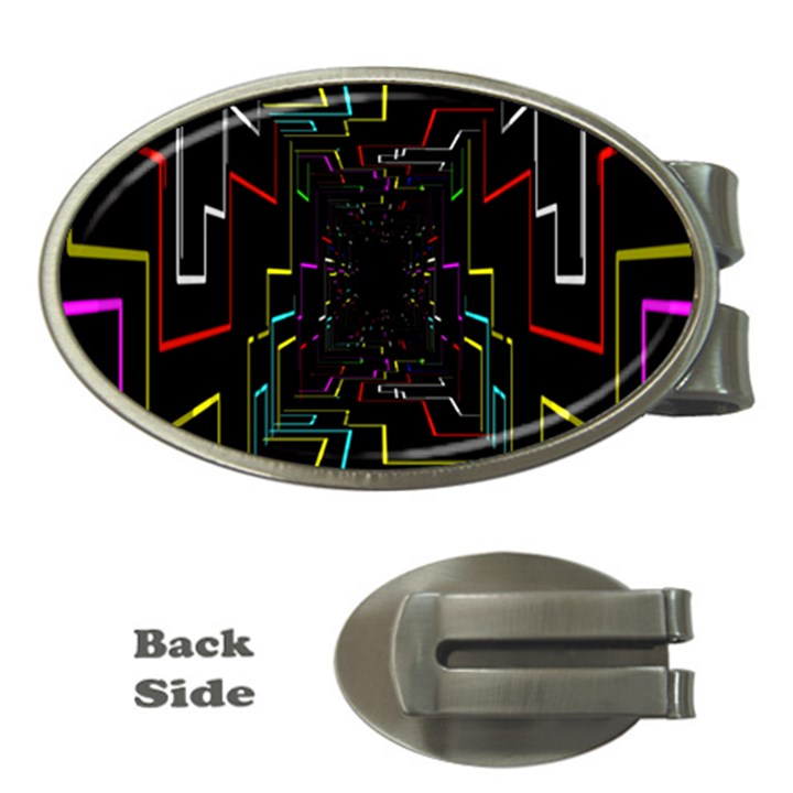 Seamless 3d Animation Digital Futuristic Tunnel Path Color Changing Geometric Electrical Line Zoomin Money Clips (Oval) 