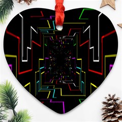 Seamless 3d Animation Digital Futuristic Tunnel Path Color Changing Geometric Electrical Line Zoomin Heart Ornament (two Sides)