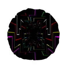 Seamless 3d Animation Digital Futuristic Tunnel Path Color Changing Geometric Electrical Line Zoomin Standard 15  Premium Flano Round Cushions by Mariart