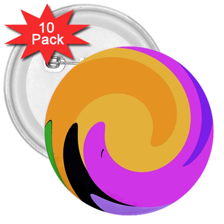 Spiral Digital Pop Rainbow 3  Buttons (10 pack) 