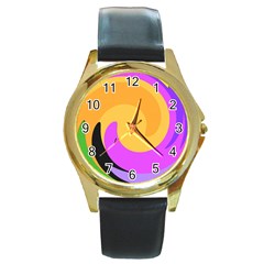 Spiral Digital Pop Rainbow Round Gold Metal Watch