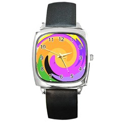 Spiral Digital Pop Rainbow Square Metal Watch by Mariart