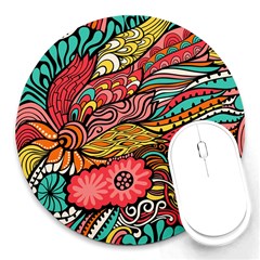 Seamless Texture Abstract Flowers Endless Background Ethnic Sea Art Round Mousepads by Mariart