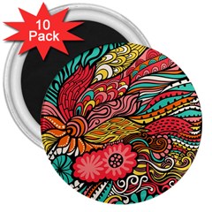 Seamless Texture Abstract Flowers Endless Background Ethnic Sea Art 3  Magnets (10 Pack)  by Mariart