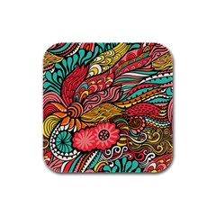 Seamless Texture Abstract Flowers Endless Background Ethnic Sea Art Rubber Square Coaster (4 Pack) 