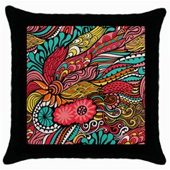 Seamless Texture Abstract Flowers Endless Background Ethnic Sea Art Throw Pillow Case (black) by Mariart