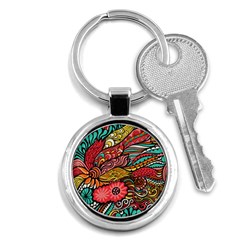 Seamless Texture Abstract Flowers Endless Background Ethnic Sea Art Key Chains (round) 