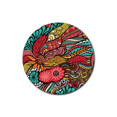 Seamless Texture Abstract Flowers Endless Background Ethnic Sea Art Rubber Coaster (round) 