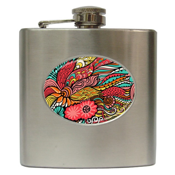 Seamless Texture Abstract Flowers Endless Background Ethnic Sea Art Hip Flask (6 oz)