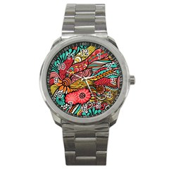 Seamless Texture Abstract Flowers Endless Background Ethnic Sea Art Sport Metal Watch by Mariart