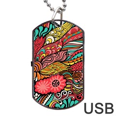 Seamless Texture Abstract Flowers Endless Background Ethnic Sea Art Dog Tag Usb Flash (one Side) by Mariart