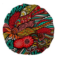 Seamless Texture Abstract Flowers Endless Background Ethnic Sea Art Large 18  Premium Round Cushions