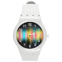 Sound Colors Rainbow Line Vertical Space Round Plastic Sport Watch (m) by Mariart