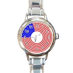 Stars Stripes Circle Red Blue Round Italian Charm Watch by Mariart