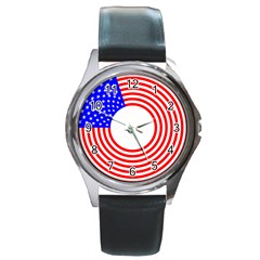 Stars Stripes Circle Red Blue Round Metal Watch by Mariart