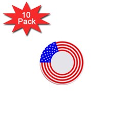 Stars Stripes Circle Red Blue 1  Mini Buttons (10 Pack)  by Mariart