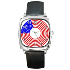 Stars Stripes Circle Red Blue Square Metal Watch by Mariart