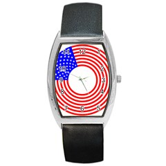 Stars Stripes Circle Red Blue Barrel Style Metal Watch by Mariart