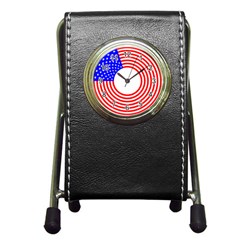 Stars Stripes Circle Red Blue Pen Holder Desk Clocks