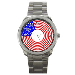 Stars Stripes Circle Red Blue Sport Metal Watch by Mariart