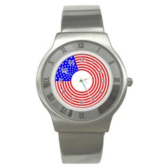 Stars Stripes Circle Red Blue Stainless Steel Watch by Mariart