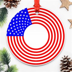 Stars Stripes Circle Red Blue Round Ornament (two Sides)