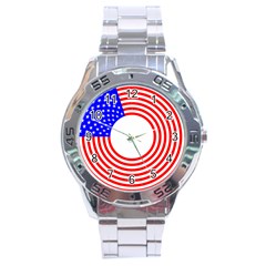 Stars Stripes Circle Red Blue Stainless Steel Analogue Watch by Mariart