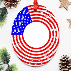 Stars Stripes Circle Red Blue Ornament (oval Filigree) by Mariart