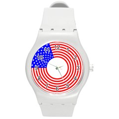 Stars Stripes Circle Red Blue Round Plastic Sport Watch (m) by Mariart