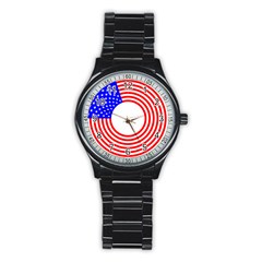 Stars Stripes Circle Red Blue Stainless Steel Round Watch by Mariart