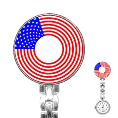 Stars Stripes Circle Red Blue Stainless Steel Nurses Watch by Mariart