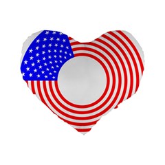 Stars Stripes Circle Red Blue Standard 16  Premium Flano Heart Shape Cushions