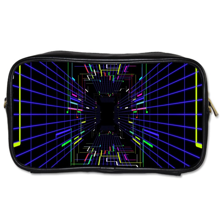 Seamless 3d Animation Digital Futuristic Tunnel Path Color Changing Geometric Electrical Line Zoomin Toiletries Bags