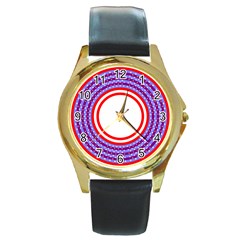 Stars Stripes Circle Red Blue Space Round Round Gold Metal Watch by Mariart