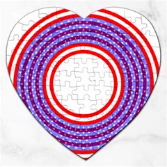 Stars Stripes Circle Red Blue Space Round Jigsaw Puzzle (Heart)