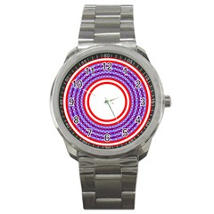 Stars Stripes Circle Red Blue Space Round Sport Metal Watch by Mariart