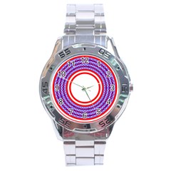 Stars Stripes Circle Red Blue Space Round Stainless Steel Analogue Watch by Mariart