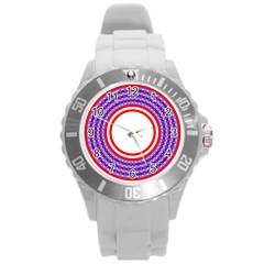 Stars Stripes Circle Red Blue Space Round Round Plastic Sport Watch (l) by Mariart