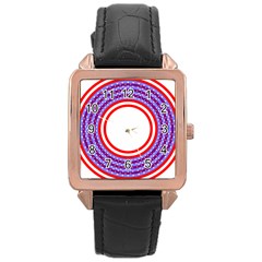 Stars Stripes Circle Red Blue Space Round Rose Gold Leather Watch  by Mariart